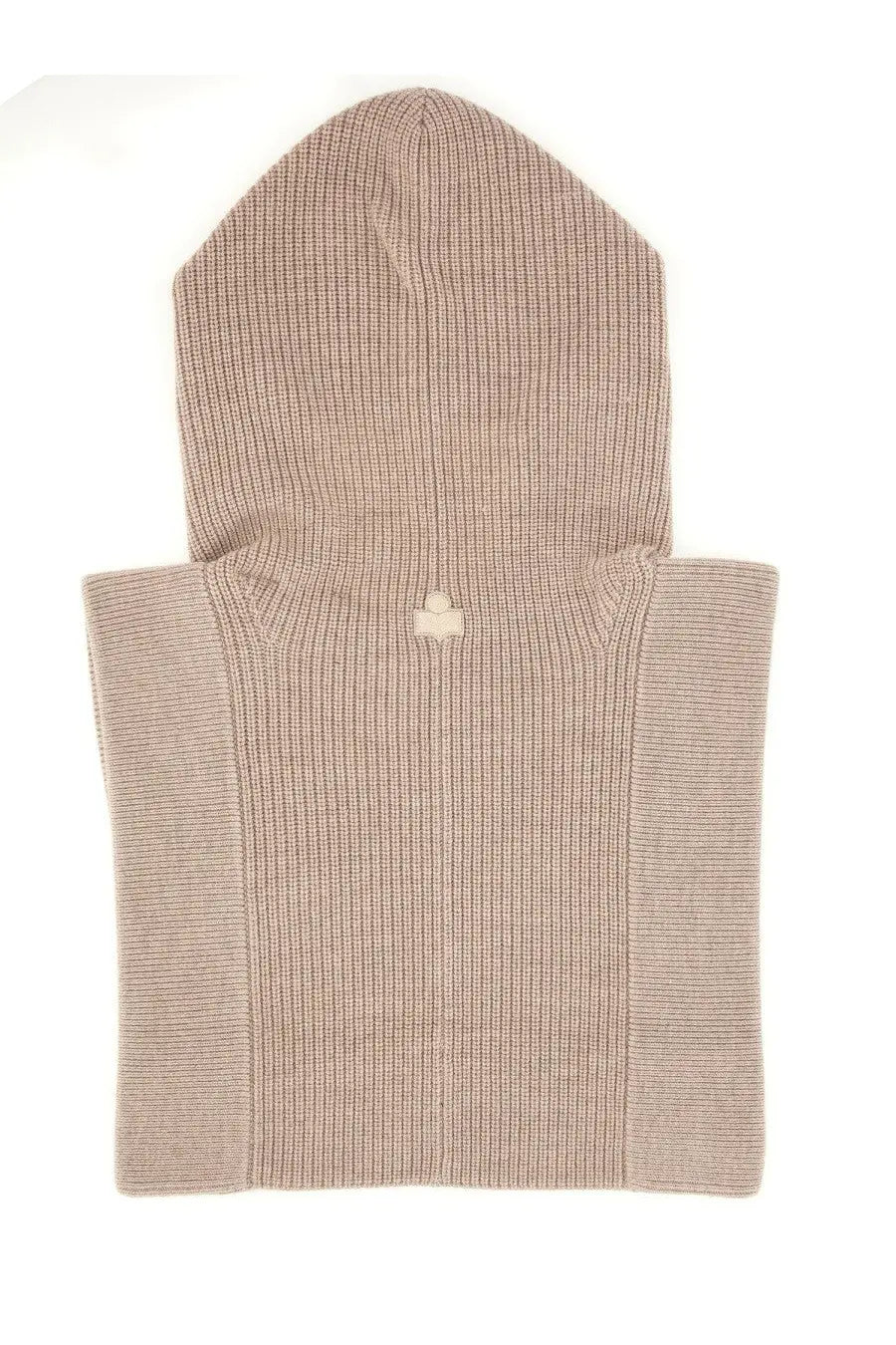 Isabel Marant women’s scarf ginny beige ribbed knit balaclava with small white logo at center front