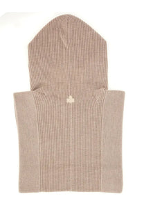 Isabel Marant women’s scarf ginny beige ribbed knit balaclava with small white logo at center front