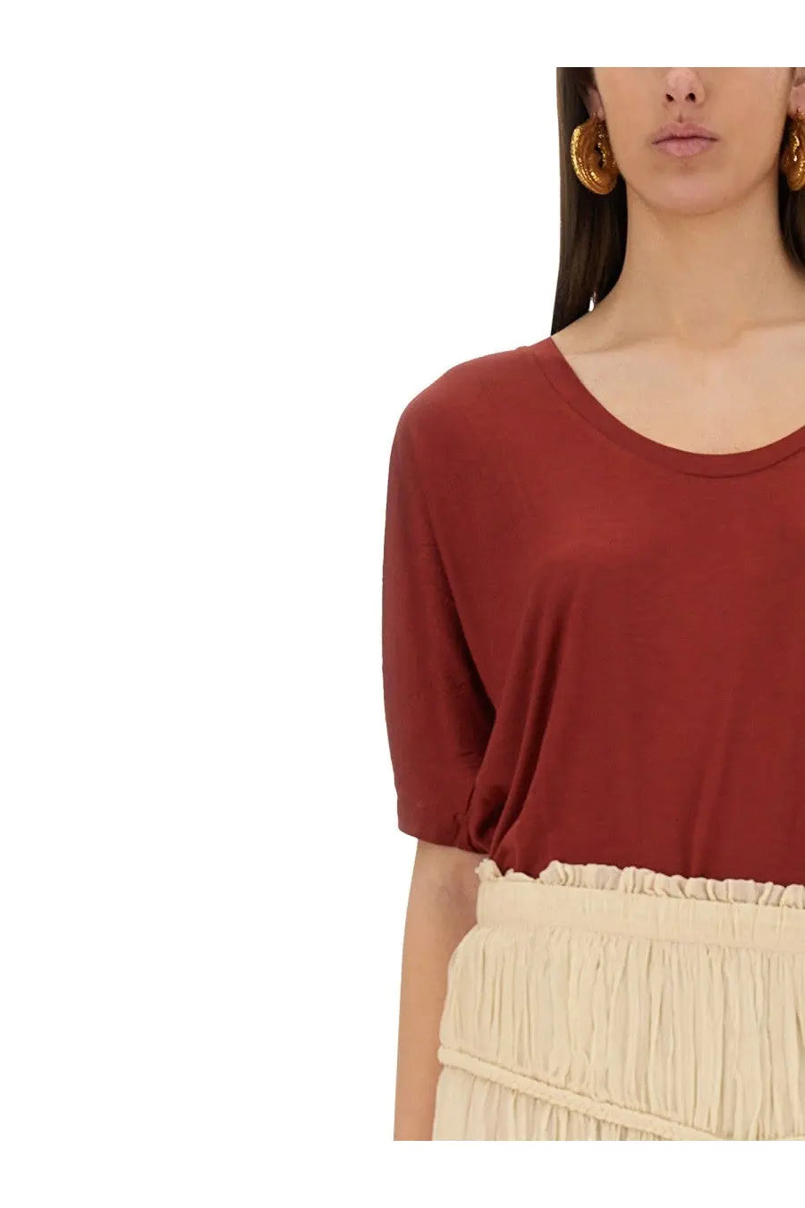 Isabel Marant women’s soft rust-colored short-sleeved shirt with relaxed fit and rounded neckline Emmanuela red