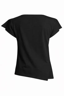 Isabel Marant women’s black short-sleeved shirt with ruffled sleeves and asymmetrical hemline in front view