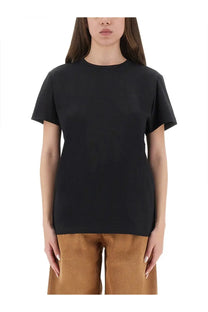 Isabel Marant women’s black short-sleeved cotton t-shirt with subtle embroidered logo on the left chest