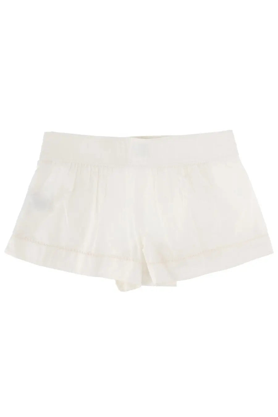 Isabel Marant women’s cream-colored lightweight sheer shorts with ruffled hem and elastic waistband