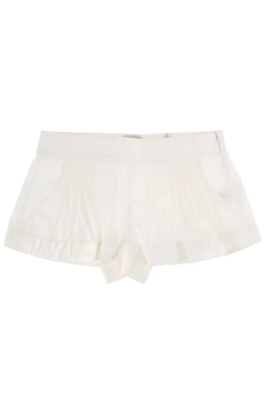 Isabel Marant women’s white pleated shorts with ruffled hem and side pockets made from lightweight fabric