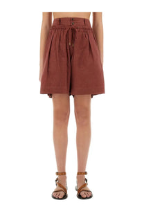 Isabel Marant women’s rust-colored high-waisted shorts with drawstring waistband and button closure