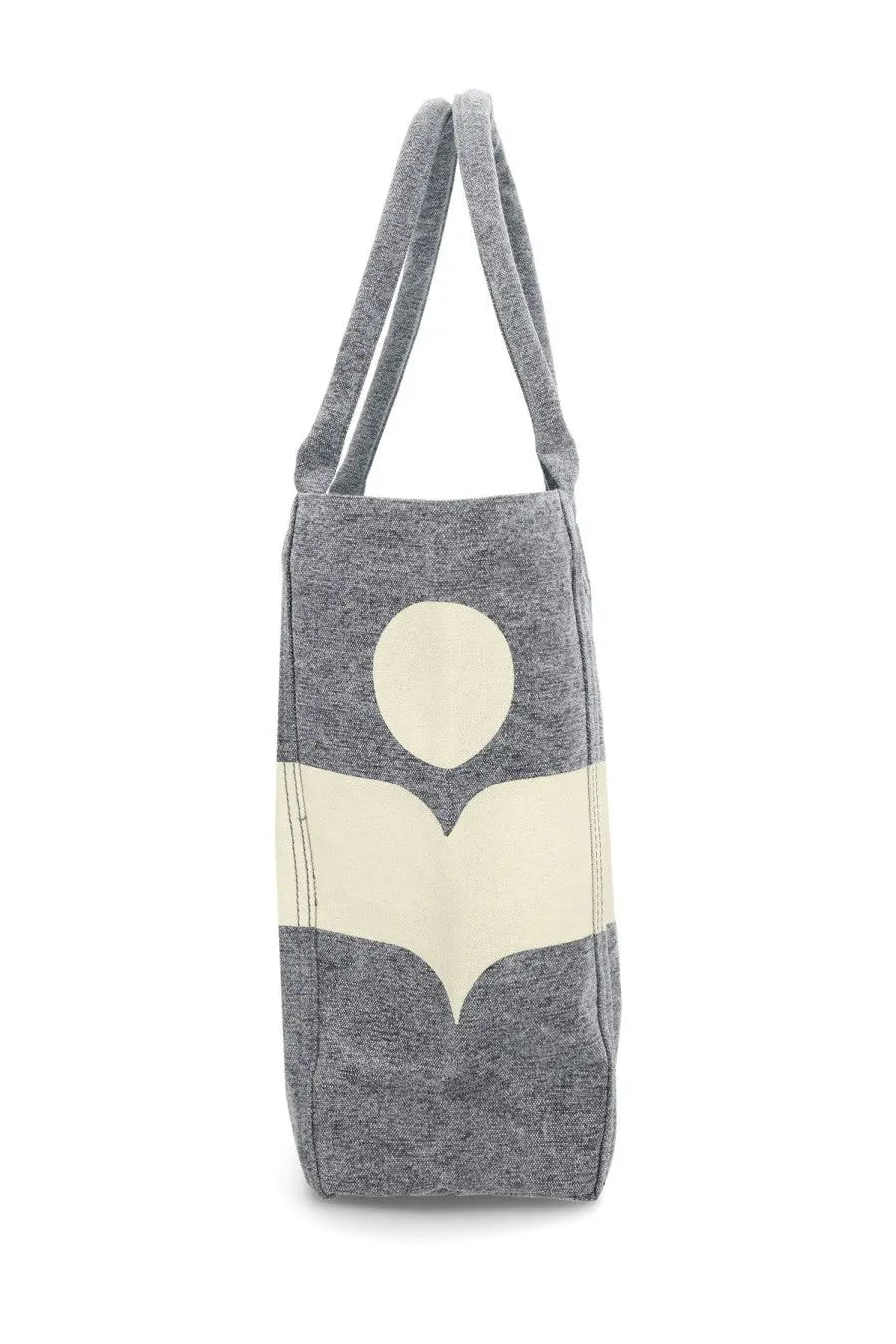 Isabel Marant women’s small yenky bag grey gray heathered canvas tote with cream abstract book design
