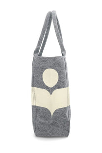 Isabel Marant women’s small yenky bag grey gray heathered canvas tote with cream abstract book design