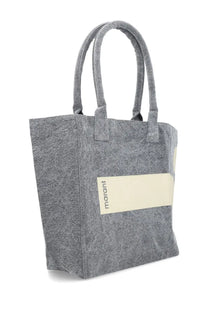 Isabel marant women’s small yenky tote bag in gray heathered canvas with cream patch and black logo lettering