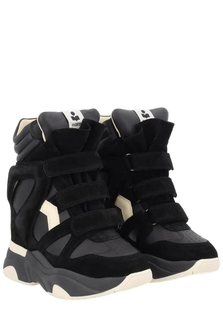 Isabel Marant women’s sneaker Balskee black high-top wedge with chunky sole suede and synthetic athletic design