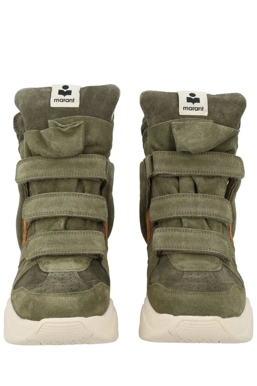 Isabel Marant women’s sneaker balskee green olive suede high-top with three velcro straps and white rubber sole