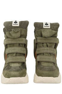 Isabel Marant women’s sneaker balskee green olive suede high-top with three velcro straps and white rubber sole