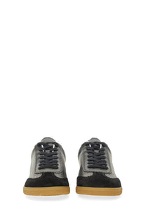 Isabel Marant women’s sneaker Bryce black in gray and black suede with tan rubber sole front view