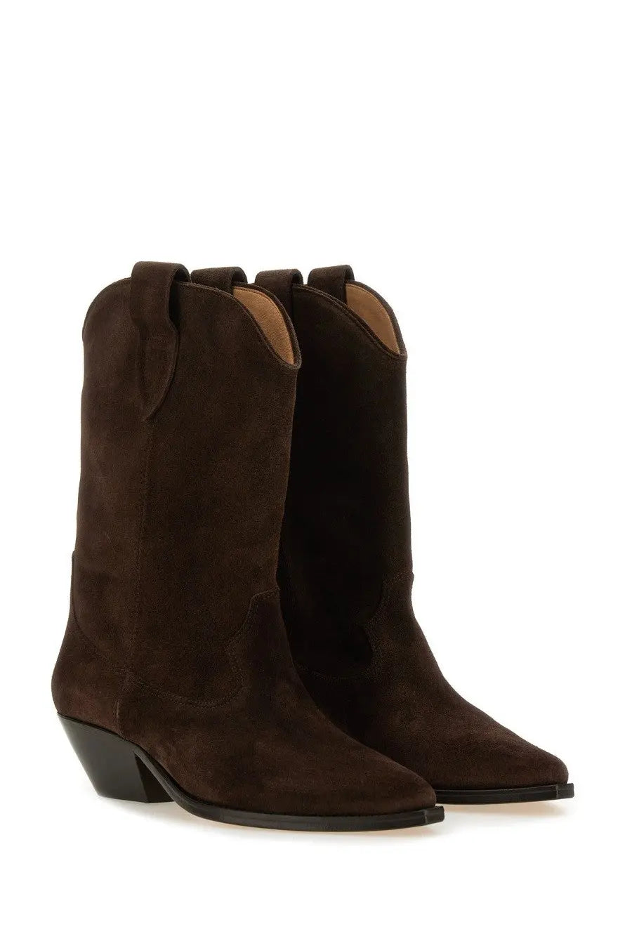 Isabel Marant women’s stivale duerto brown brown suede cowboy boots with low block heel and classic western design