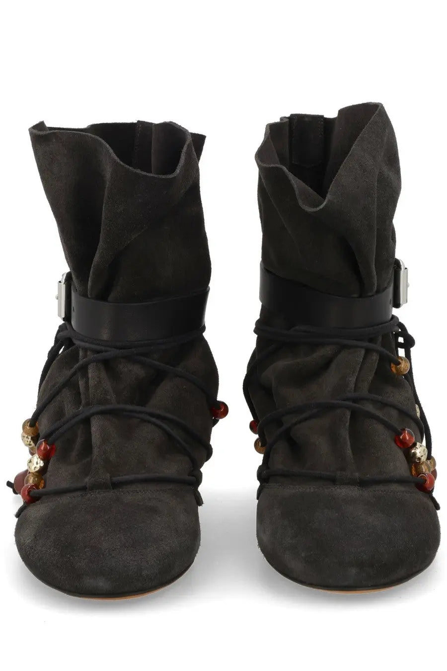 Isabel Marant women’s stivale letiz black suede ankle boots with crisscross lacing and decorative beads