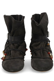 Isabel Marant women’s stivale letiz black suede ankle boots with crisscross lacing and decorative beads