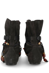 Isabel Marant women’s black suede ankle boots with decorative beaded straps and buckle detail