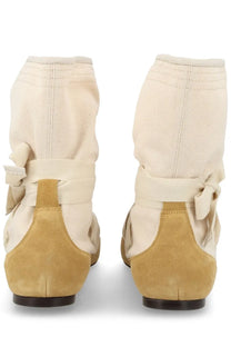 Beige canvas and suede ankle boots with tied ribbon bows from isabel marant women’s stivale letiz white collection