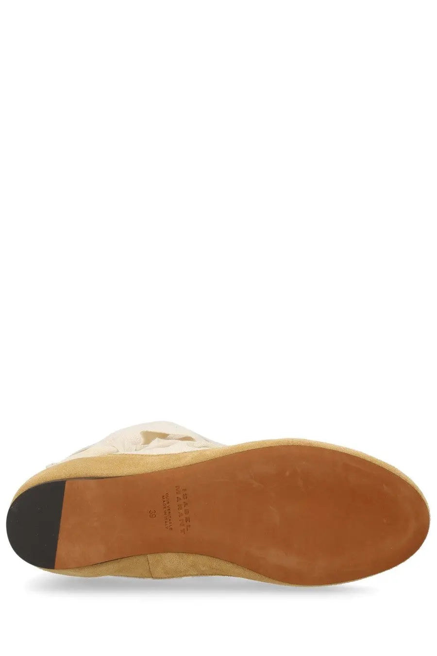Beige suede ankle boot with tan rubber sole and black heel cap from Isabel Marant women’s stivale letiz white collection