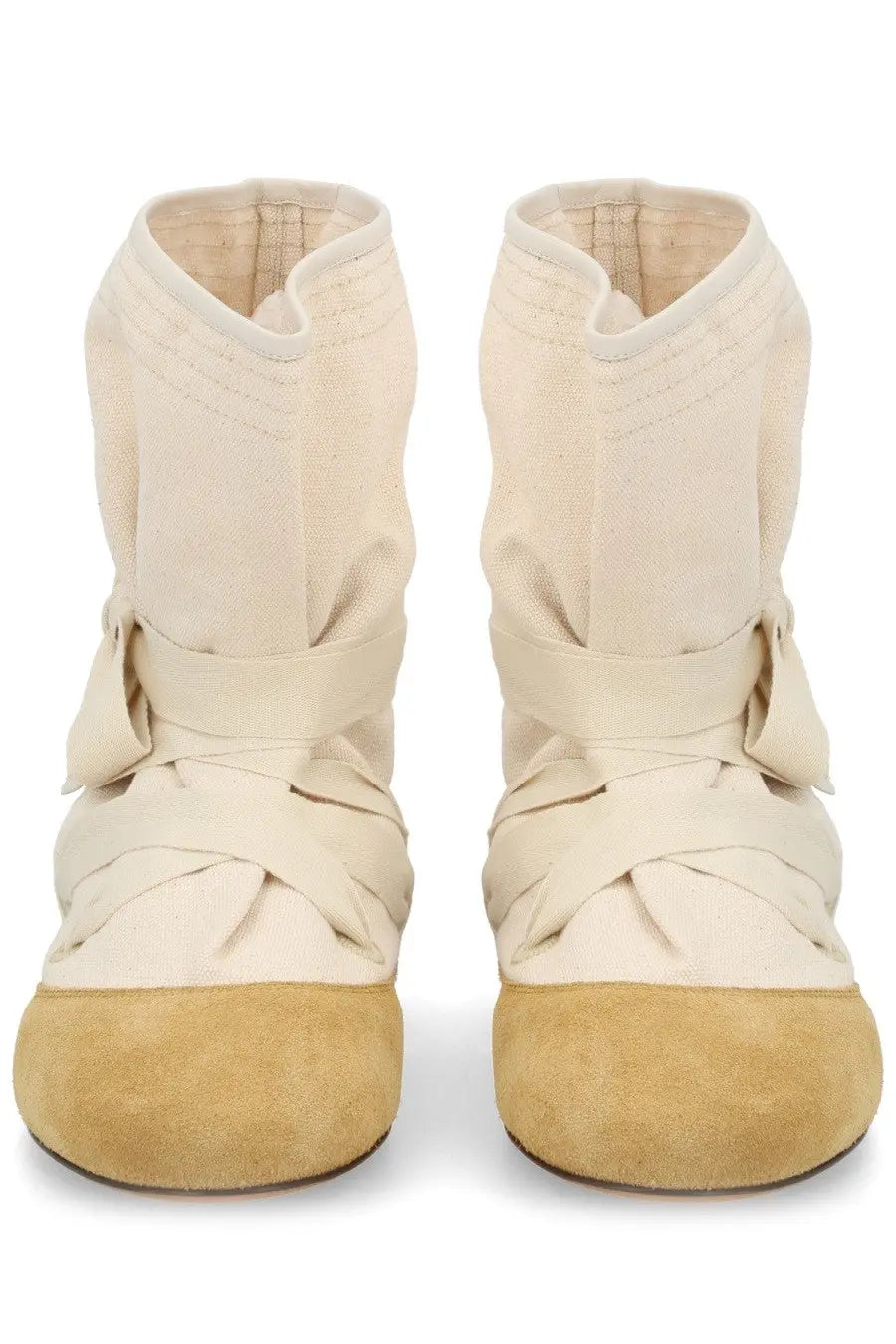 Isabel Marant women’s stivale letiz white cream canvas boots with suede toe caps and tied bow details