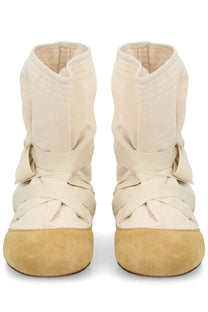 Isabel Marant women’s stivale letiz white cream canvas boots with suede toe caps and tied bow details