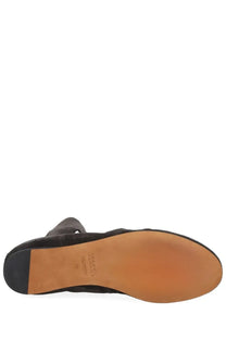 Isabel Marant women’s stivale liade black suede ankle boot with tan rubber sole and small heel