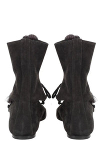 Isabel Marant women’s stivale liade black suede ankle boots with frayed tassels and pom-pom detail at the top