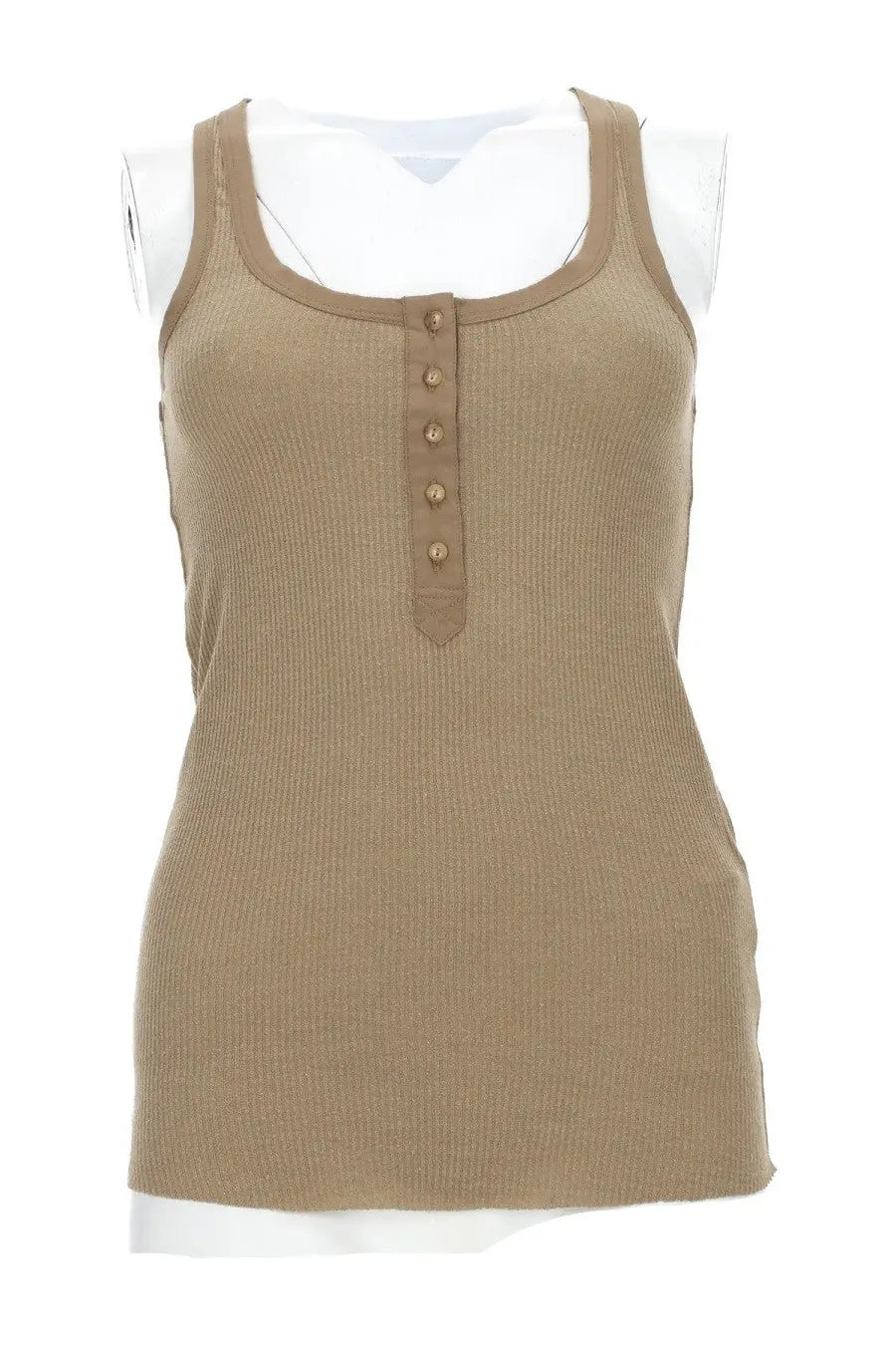 Beige ribbed knit tank top with button-front placket by Isabel Marant for women in Helma brown color