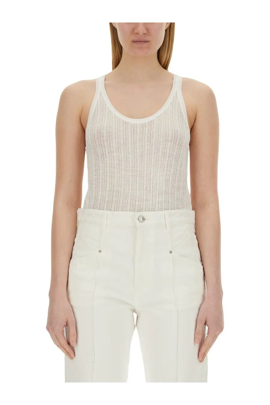 Isabel Marant women’s off-white ribbed knit tank top with a delicate scoop neckline in lightweight fabric