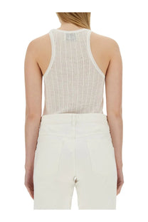 Isabel Marant women’s off-white ribbed knit tank top with a delicate racerback design, shown from the back