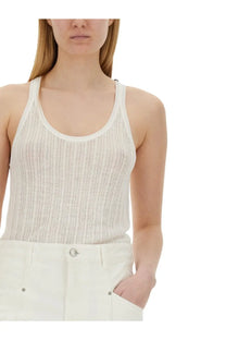 Isabel Marant women’s off-white ribbed knit tank top with thin straps and scoop neckline in Dorsia white color