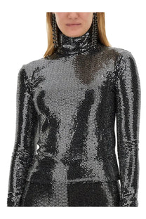 Isabel Marant women’s black and silver sequined high neck long sleeve top Joyela with shimmering detail