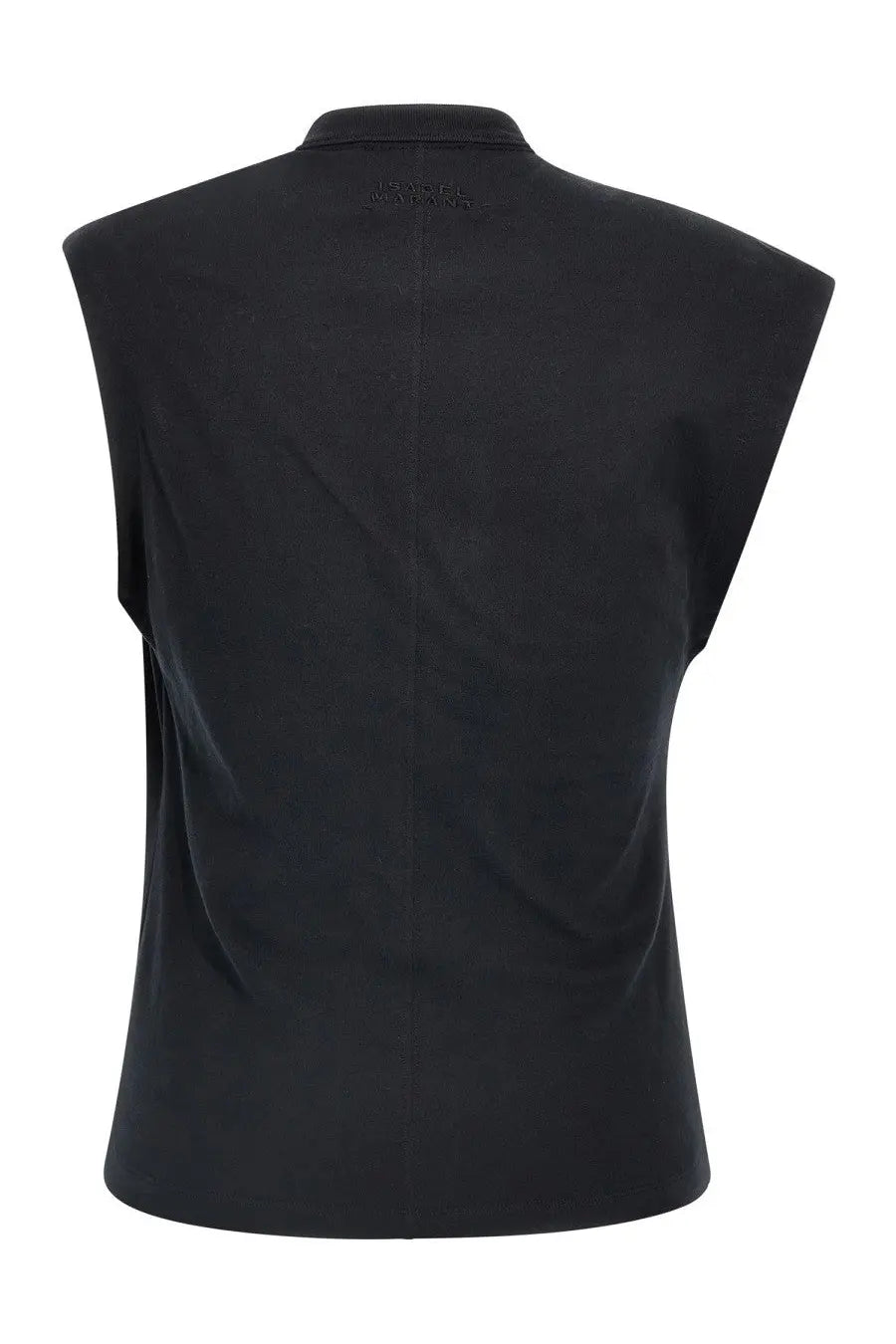 Isabel Marant women’s black sleeveless collared top with subtle textured fabric and minimalistic design