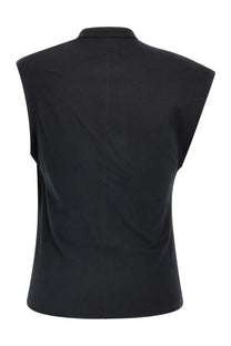Isabel Marant women’s black sleeveless collared top with subtle textured fabric and minimalistic design