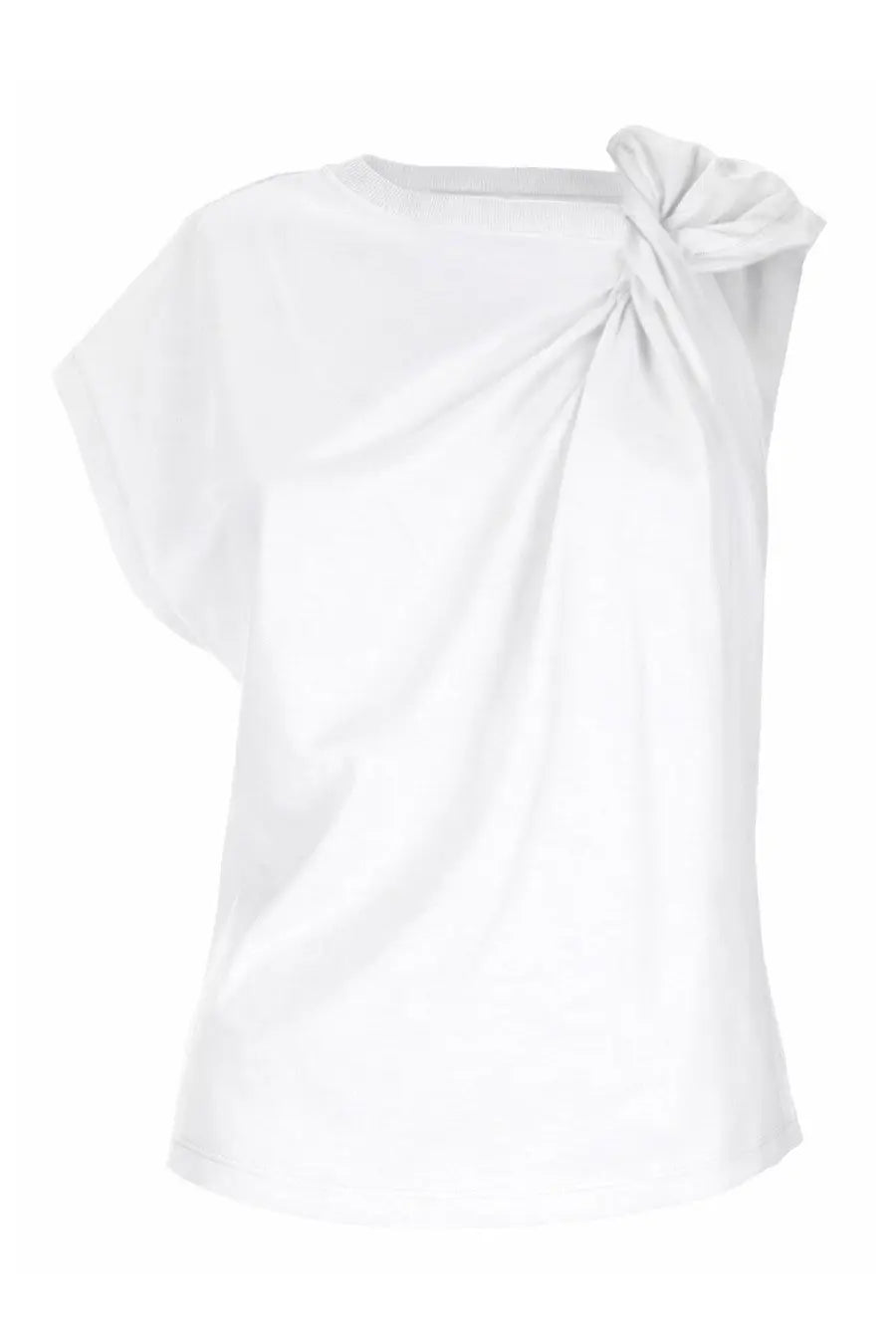 Isabel Marant women’s white asymmetrical top with draped knot detail on shoulder in lightweight fabric