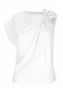 Isabel Marant women’s white asymmetrical top with draped knot detail on shoulder in lightweight fabric