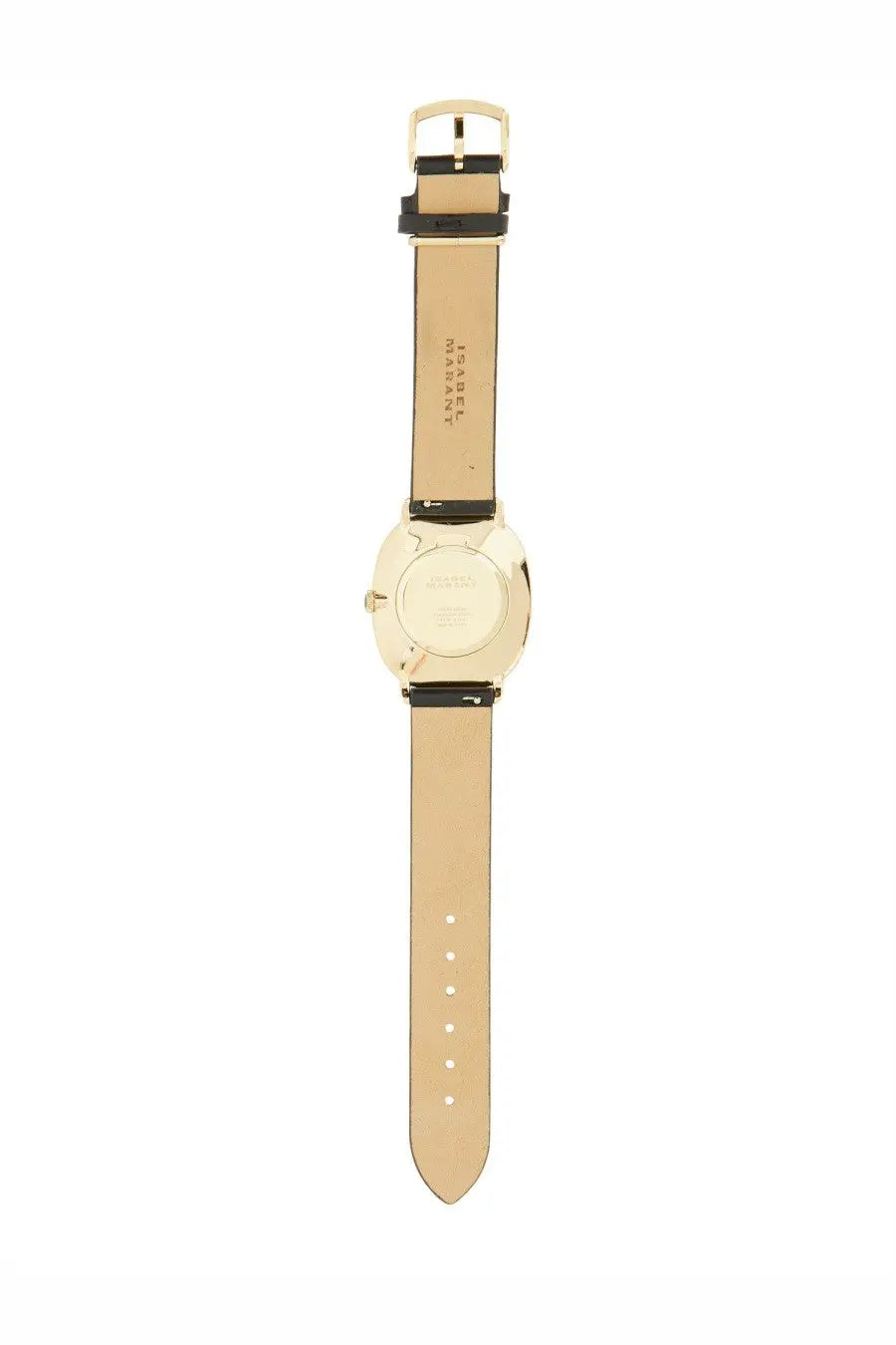 Isabel Marant women’s watch oval multicolor with gold-tone minimalist design black leather strap and matching gold buckle