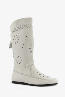 Isabel Marant women’s welky white leather boots with braided detailing and decorative cut-out patterns