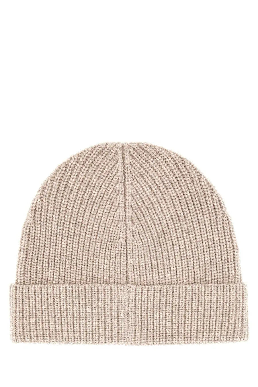 Beige ribbed knit wool beanie with folded cuff for women by isabel marant