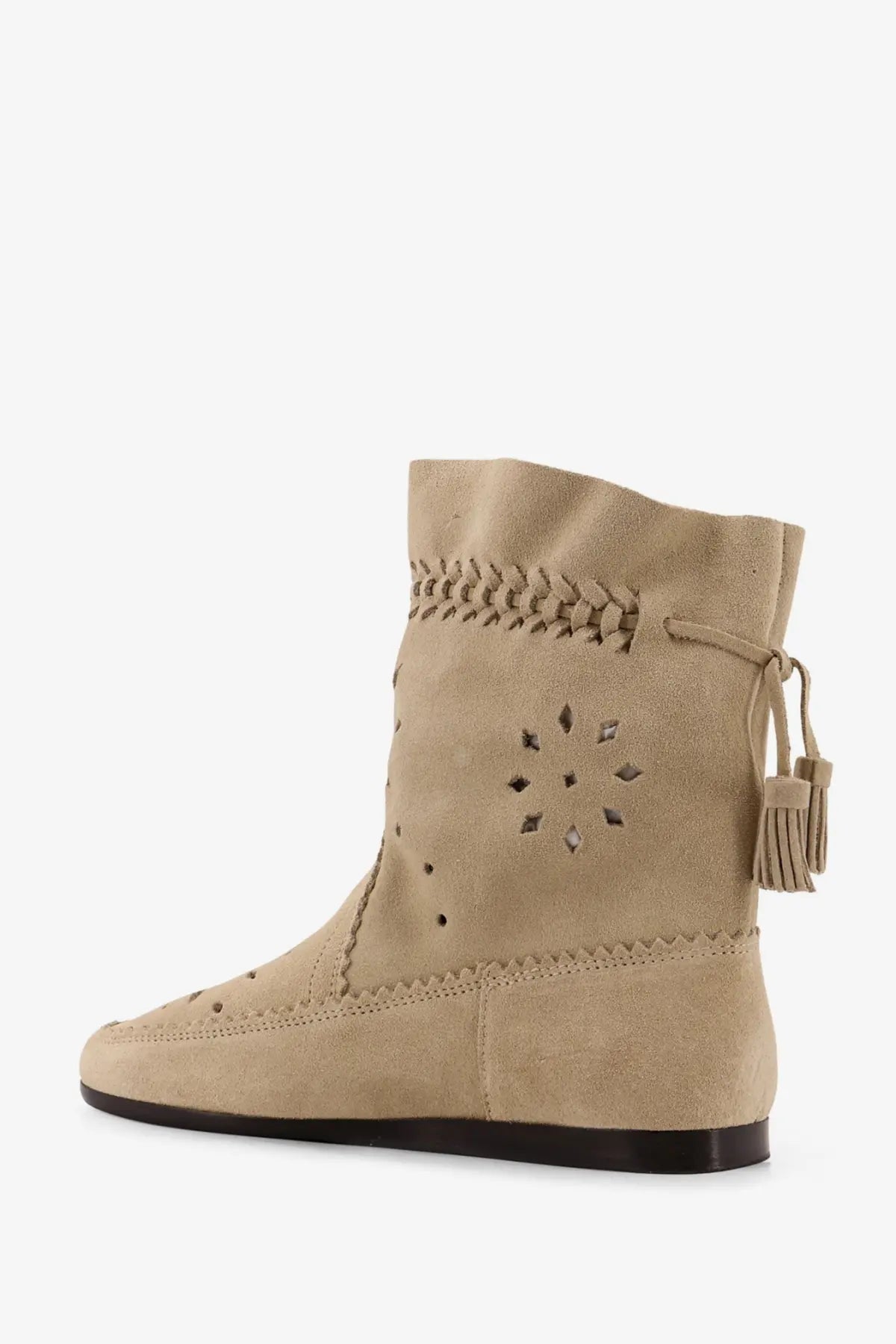 Isabel Marant women’s woosta beige suede ankle boot with stitched detailing and decorative tassel