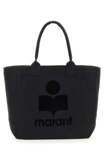 Isabel Marant women’s small black canvas tote bag with bold black logo and marant brand name printed below