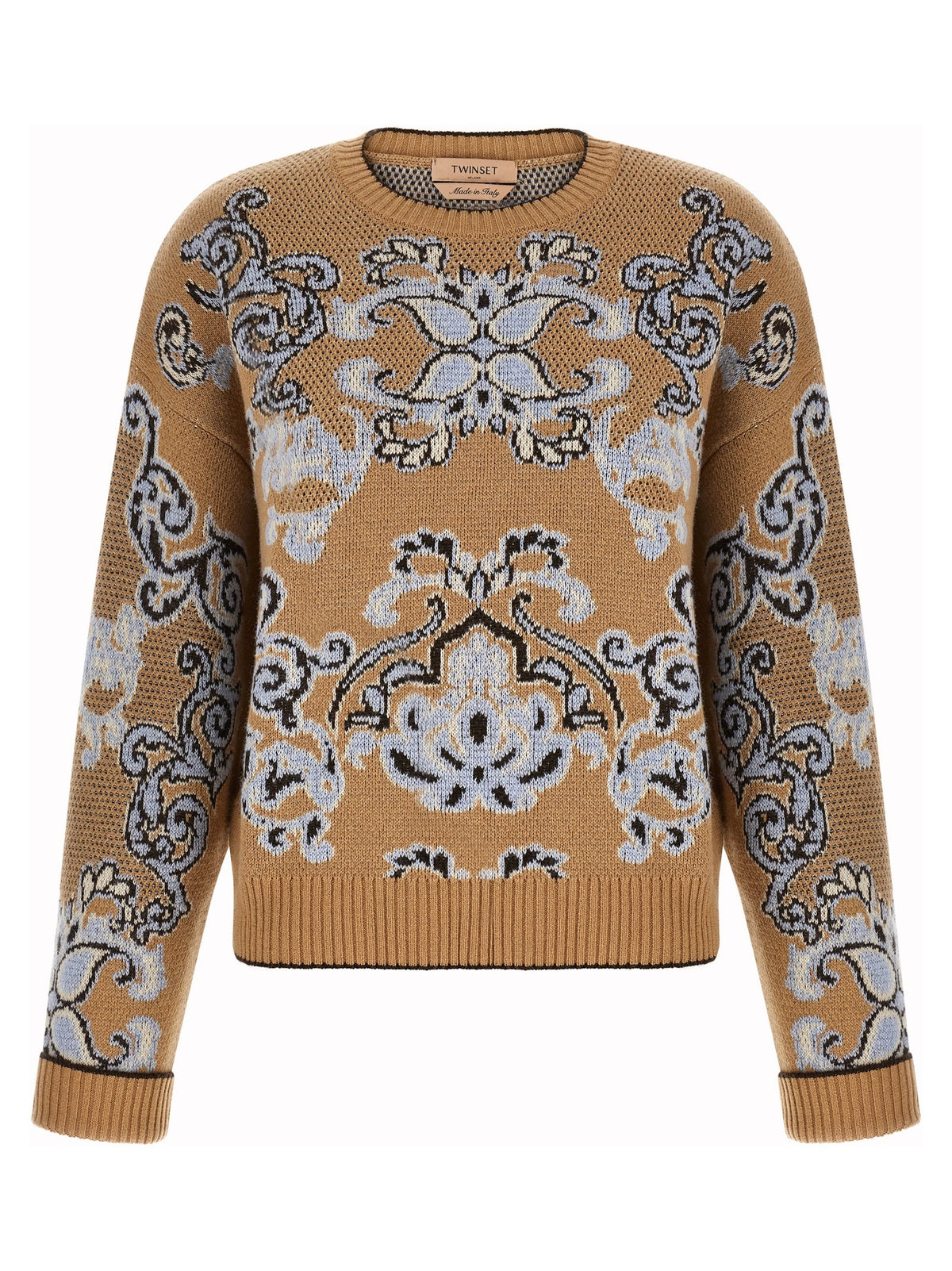 TWINSET Jacquard Wool Blend Sweater Brown