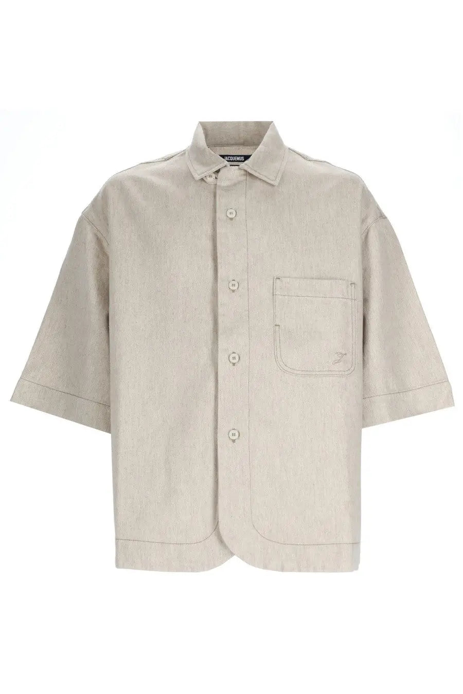 Jacquemus men’s camicia paysan de nime beige short-sleeved button-up shirt with textured fabric and chest pocket