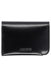 Black patent leather jacquemus men’s curved card case embossed with jacquenus logo