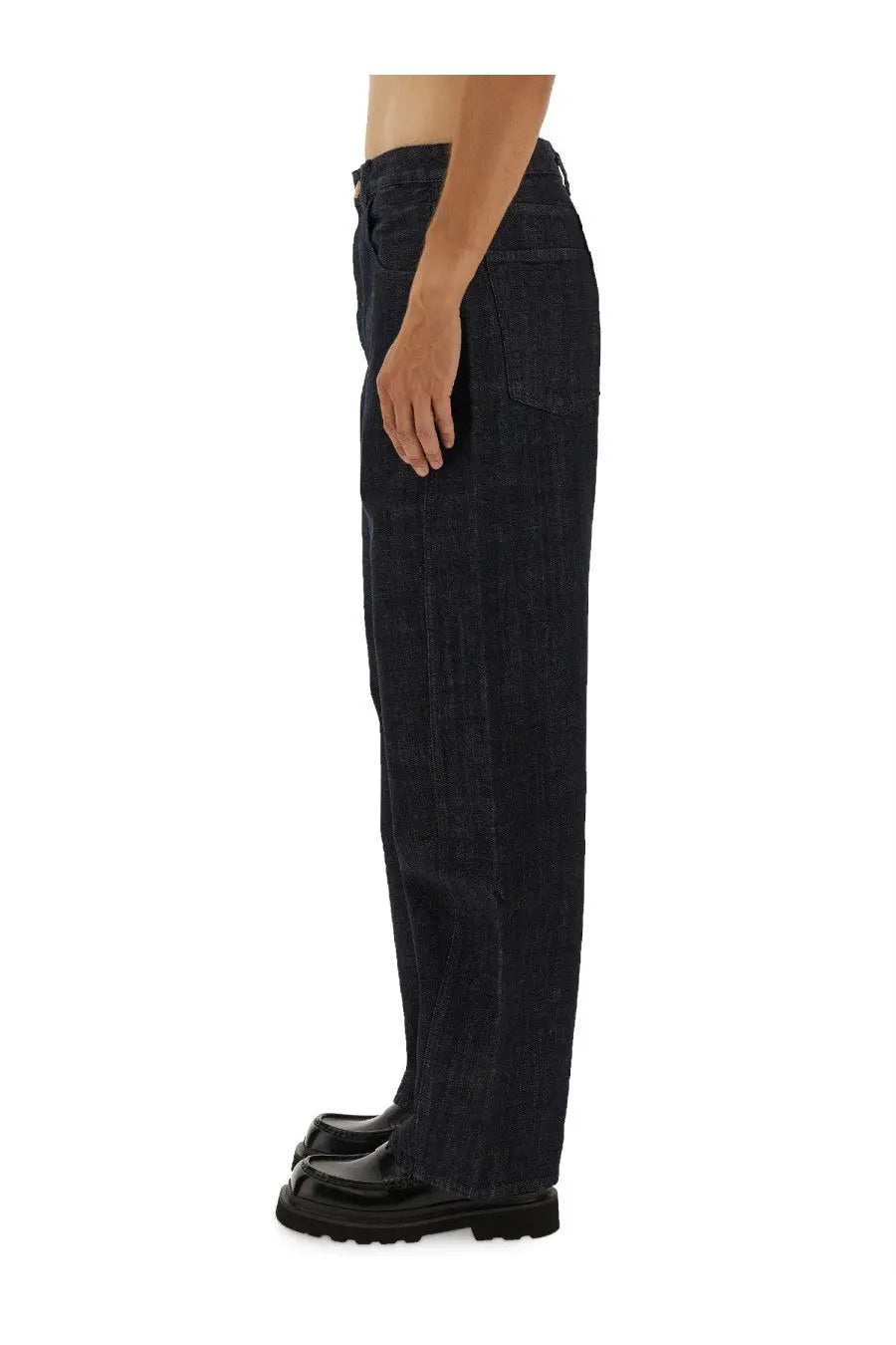 Jacquemus men’s the de nimes mirada pant blue dark indigo denim jeans with straight-leg cut and visible stitching details