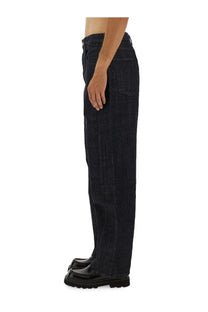 Jacquemus men’s the de nimes mirada pant blue dark indigo denim jeans with straight-leg cut and visible stitching details