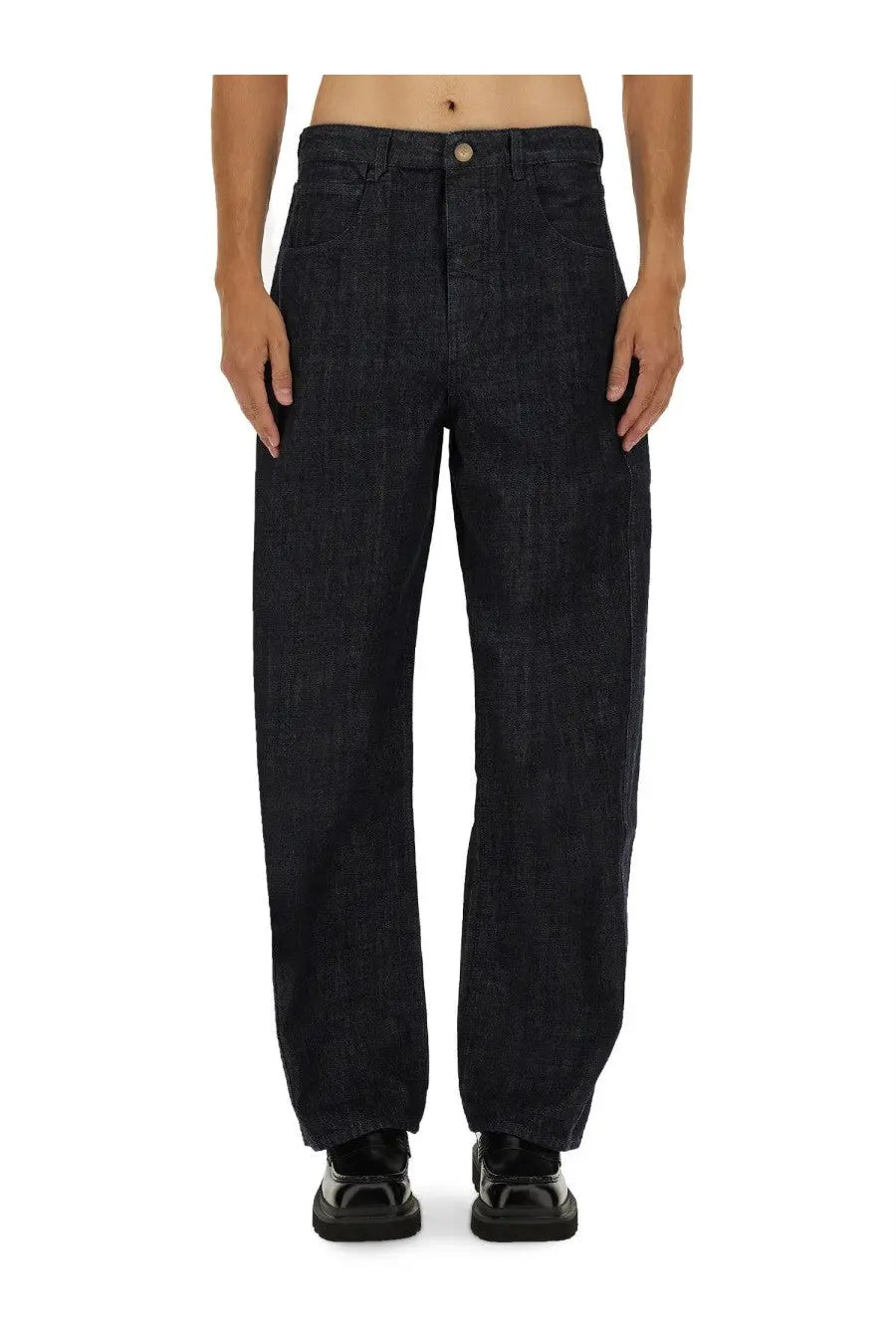 Jacquemus men’s the de nimes mirada pant blue dark indigo denim jeans with relaxed wide-leg cut and five-pocket design