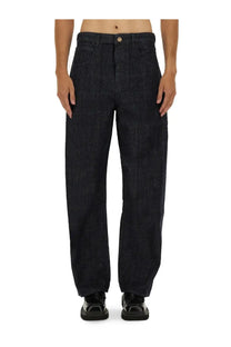 Jacquemus men’s the de nimes mirada pant blue dark indigo denim jeans with relaxed wide-leg cut and five-pocket design