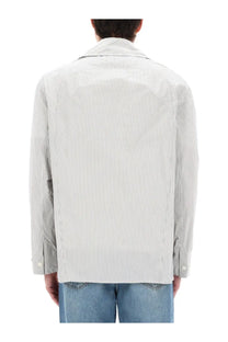 Jacquemus men’s giacca la veste boutis white cotton shirt with light gray and white vertical stripes and classic collar