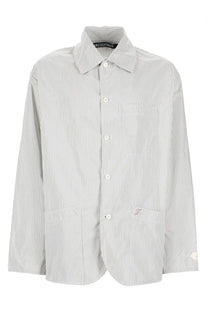 Jacquemus men’s giacca la veste boutis white loose-fitting long-sleeve button-up shirt in light gray and white stripes