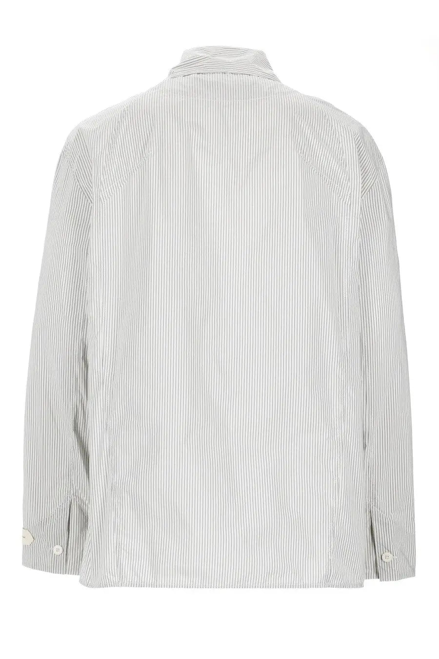 A relaxed-fit long-sleeved jacquemus giacca la veste boutis shirt in light gray and white vertical stripes