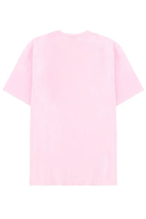 A soft pink plain cotton t-shirt with relaxed fit and crew neck shown alongside jacquemus men’s grosgrain shirt blue
